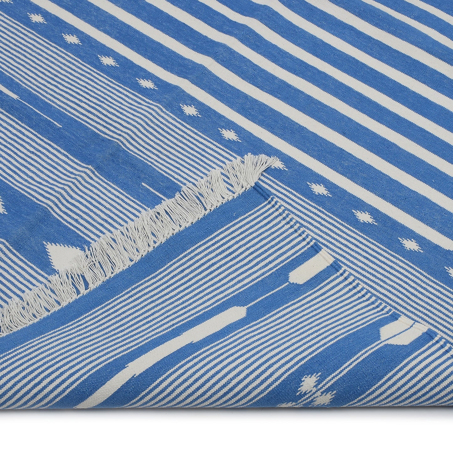Indigo & White Geometric Hand-Loomed Artisan Rug