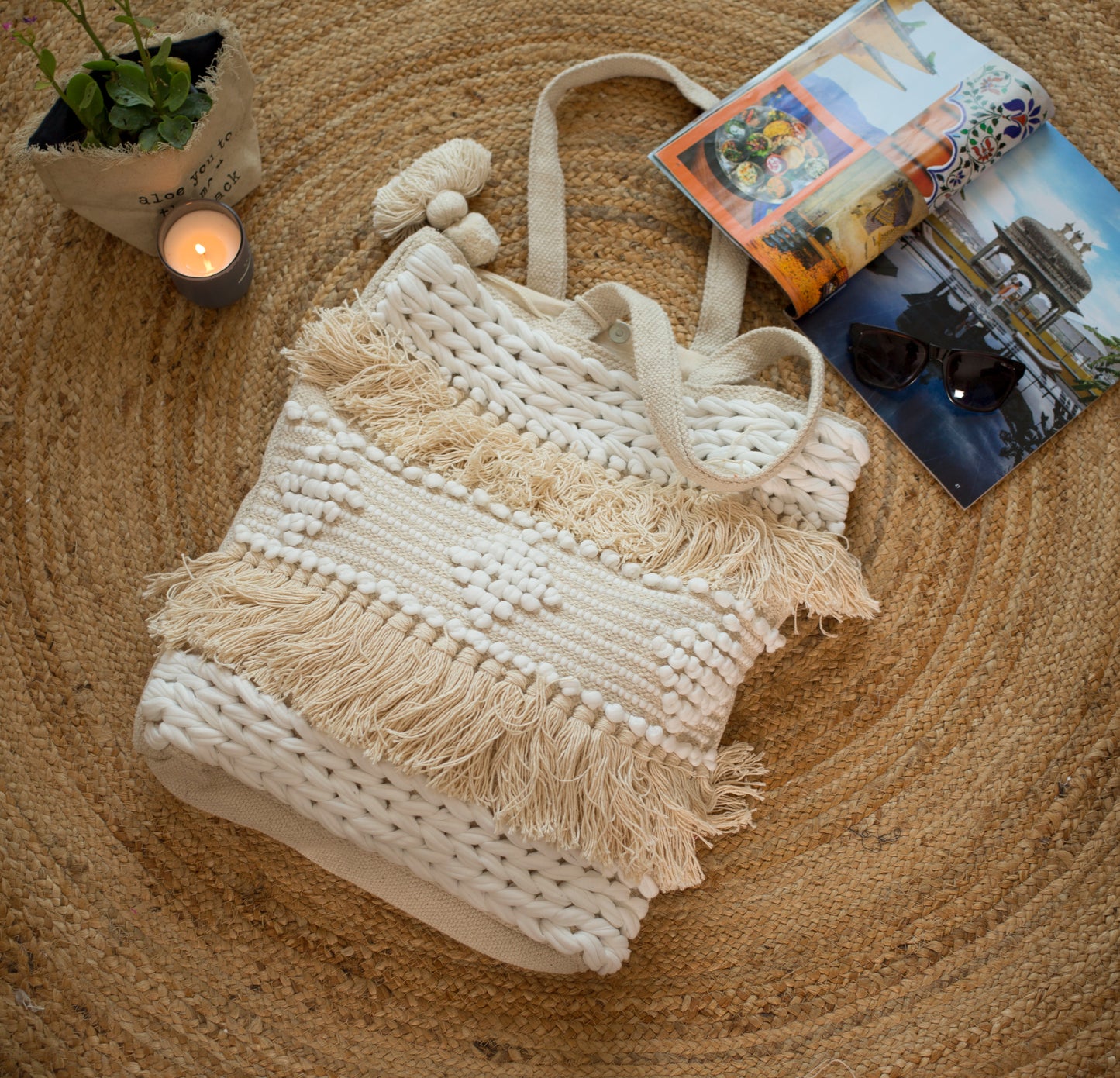 Beige Boho Shoulder Bag